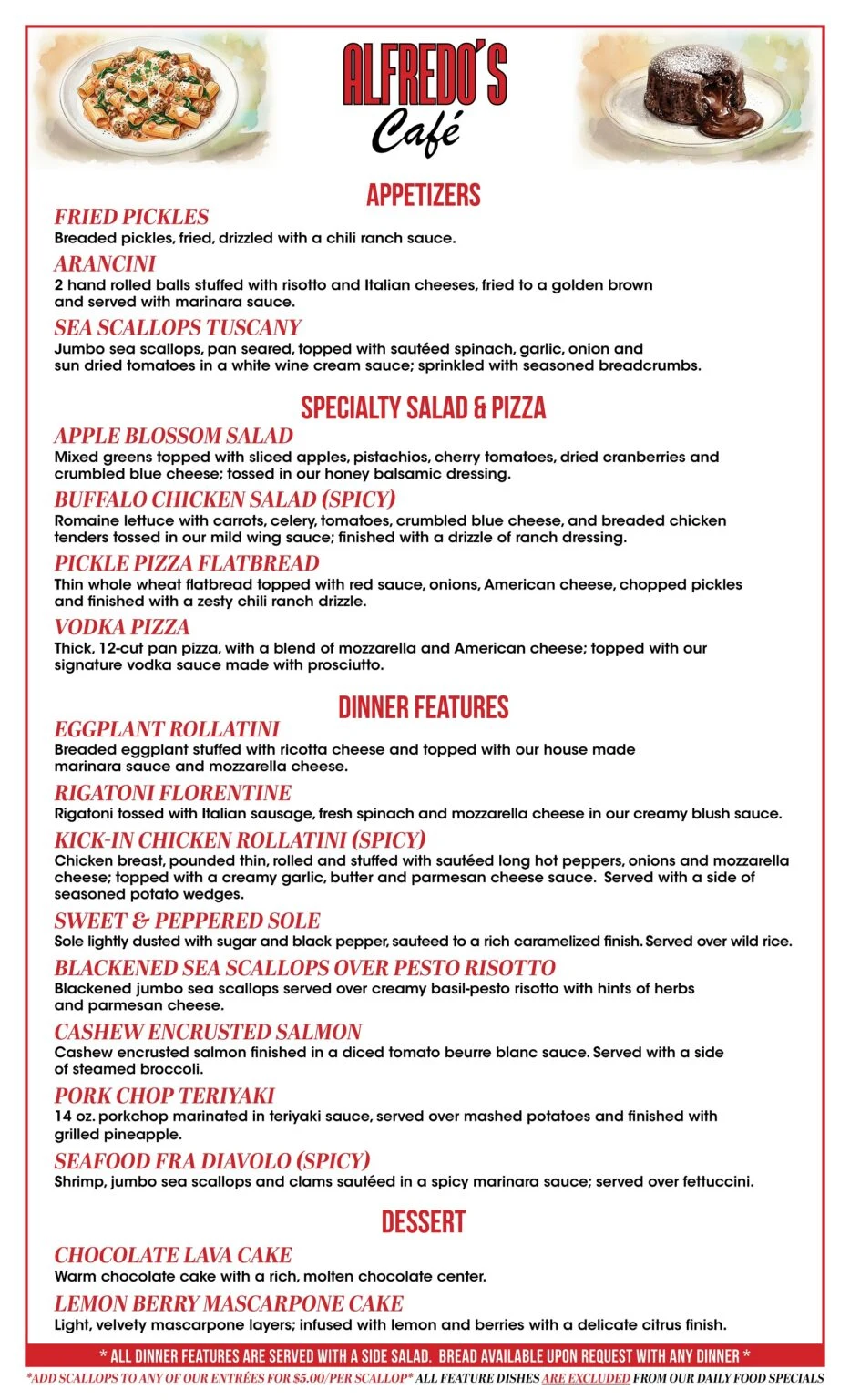 Alfredo’s Cafe physical menu, page 7