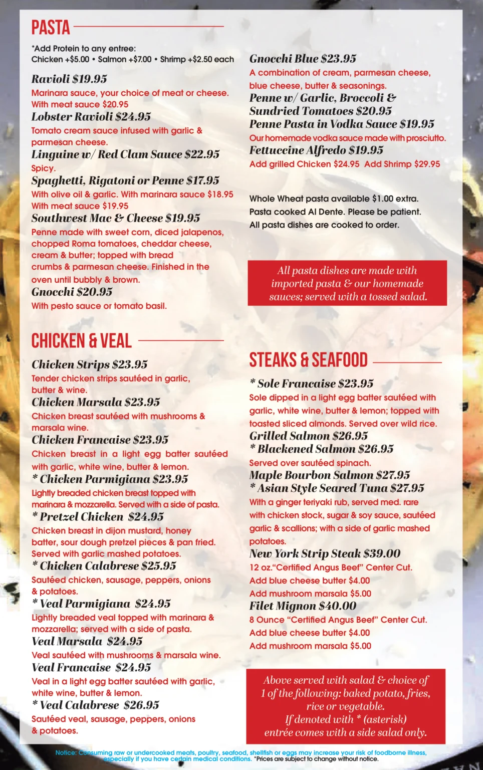 Alfredo’s Cafe physical menu, page 5