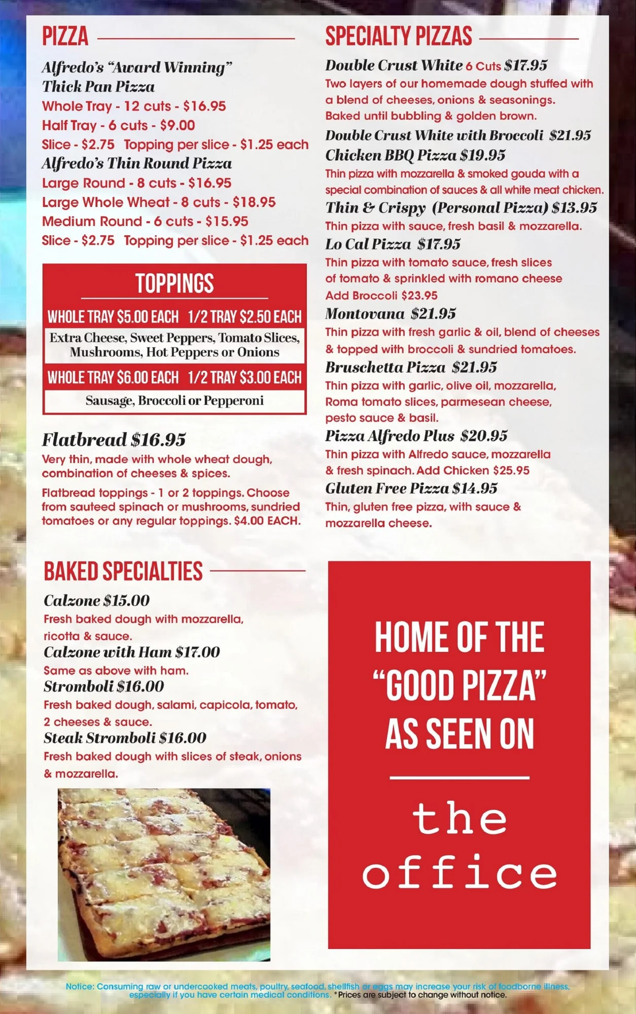 Alfredo’s Cafe physical menu, page 4