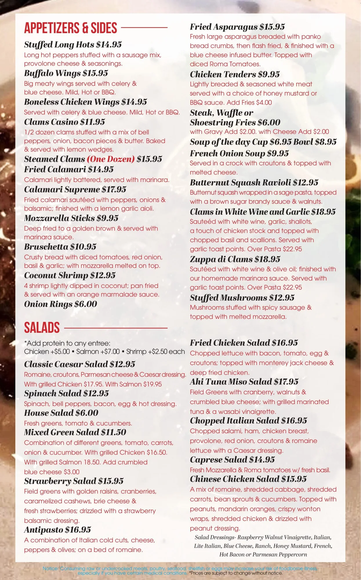 Alfredo’s Cafe physical menu, page 2