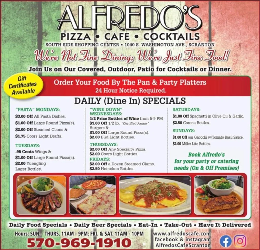 Alfredo’s Cafe daily specials sheet